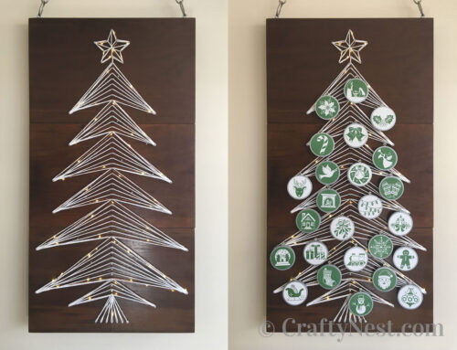 DIY string-art Christmas tree with lights + free pattern